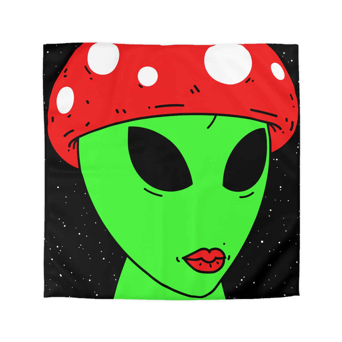 Mushroom Head Green Alien Visitor w/ Red Lips Microfiber Duvet Cover - Visitor751