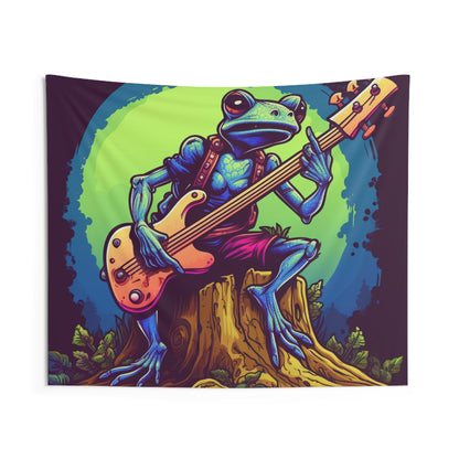 Frog Log Retro Graphic Trippy Musician Instrument Guitar Player Indoor Wall Tapestries