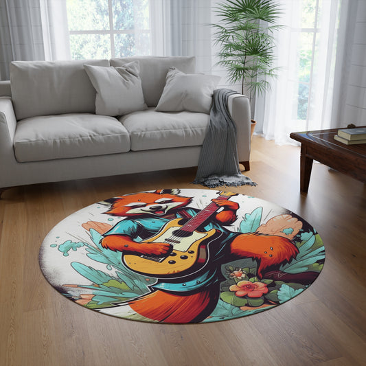 Red Panda Music Band Animal Round Rug