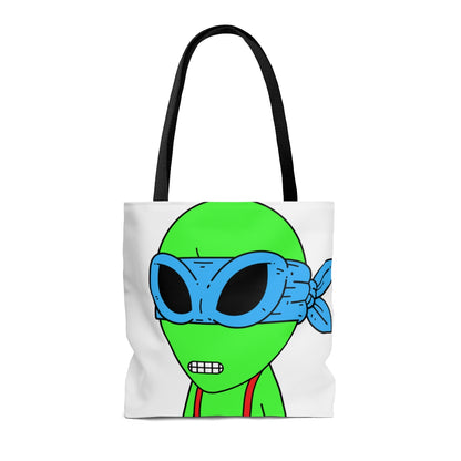 Green Alien Blue Ninja Mask Red Suspenders Visitor AOP Tote Bag