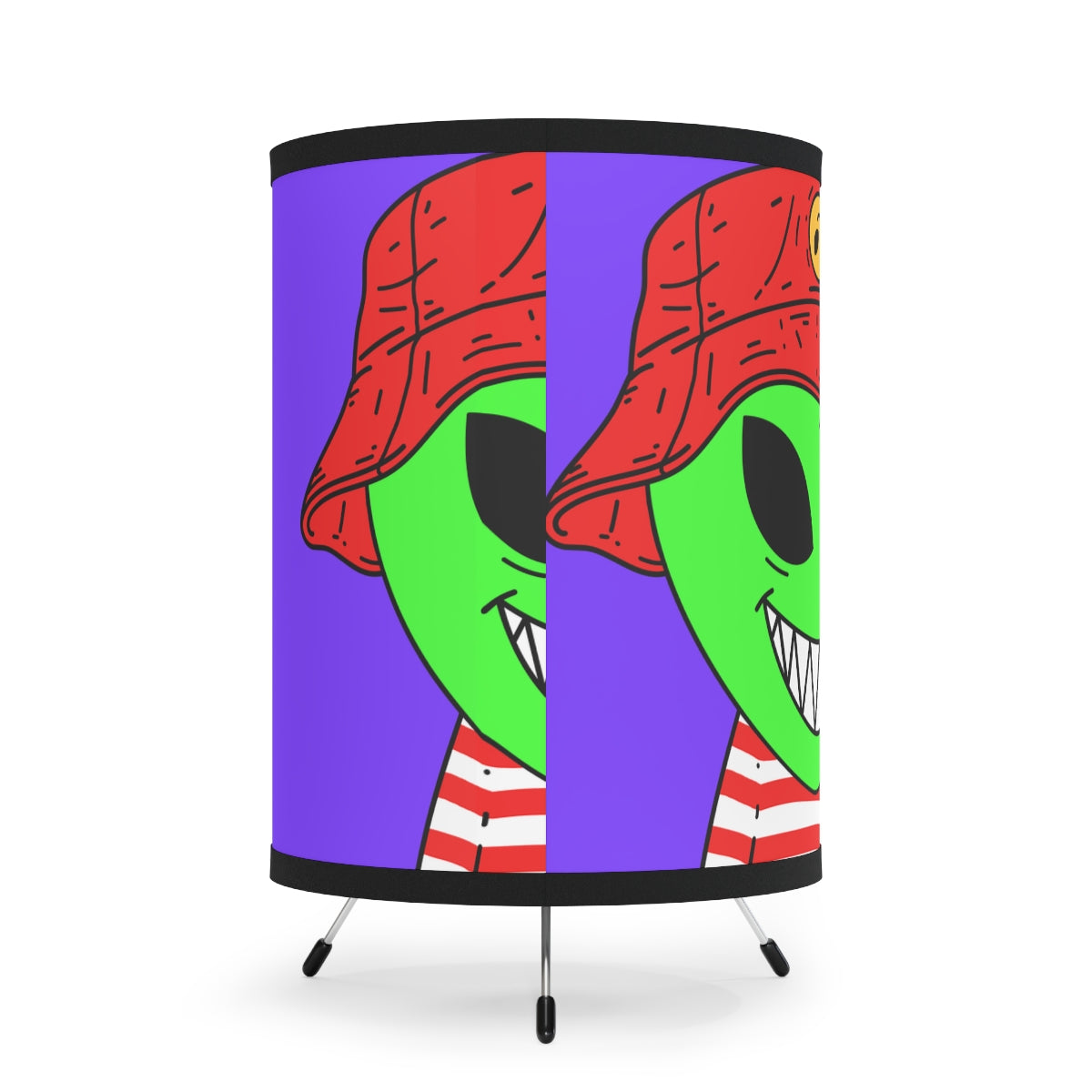 Alien Character Cartoon Red Hat Striped Shirt Big Smile Tripod Lamp with High-Res Printed Shade, US\CA plug