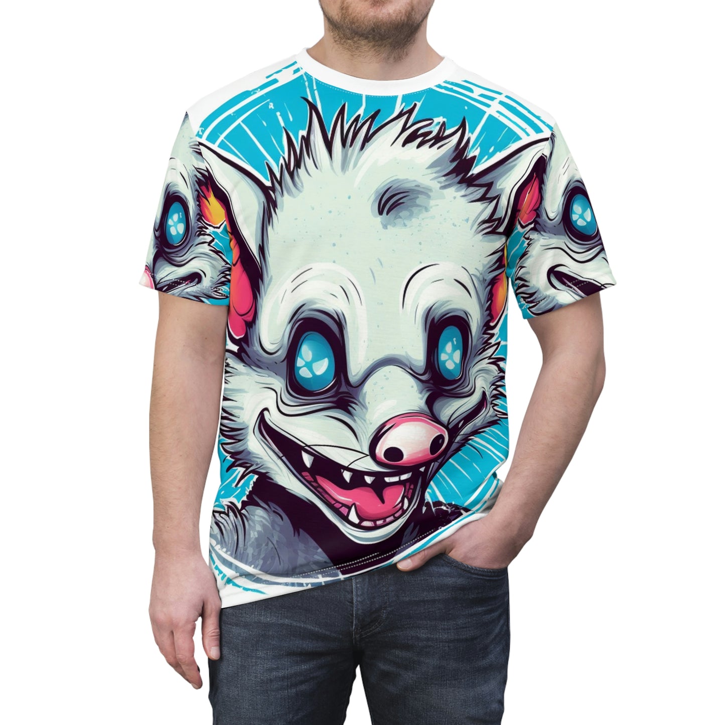 Delightful Opossum Summer Animation Unisex Cut & Sew Tee (AOP)