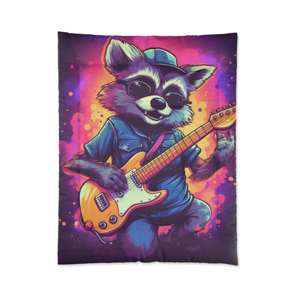 Furry Raccoon Guitarist - Rock Star Animal Music Decor Comforter