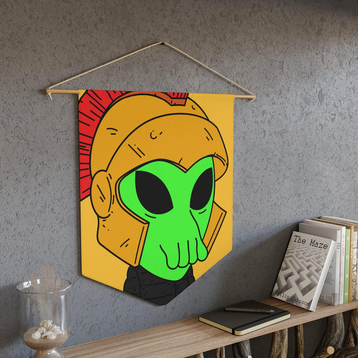 Green Spartan Helmet Alien Squid Mouth Visitor Pennant