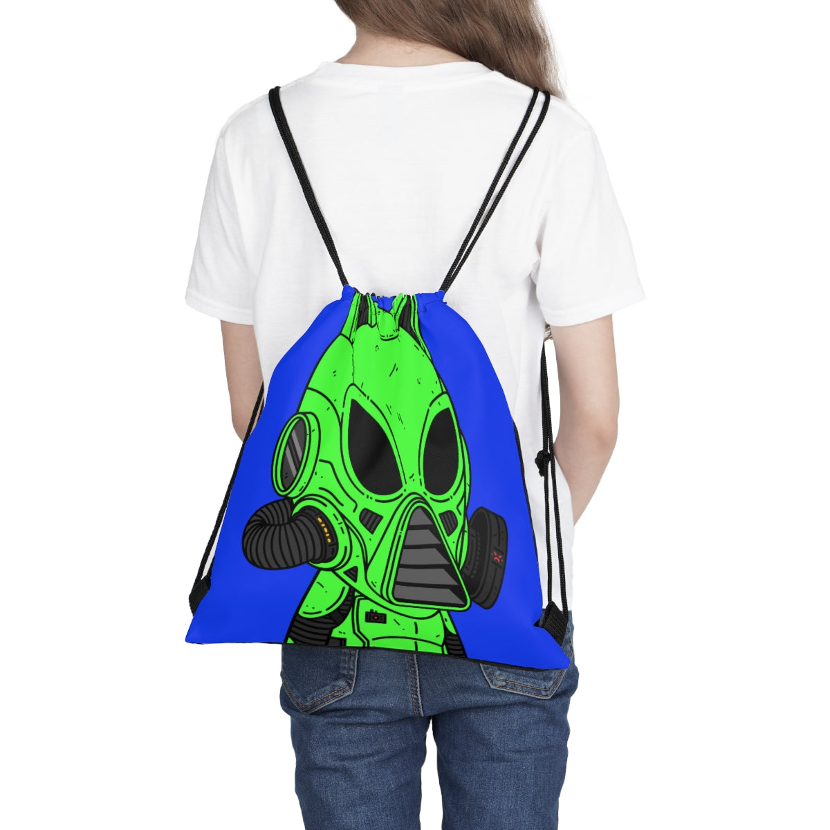 Armored Green Future Alien Cat Cyborg Machine Outdoor Drawstring Bag