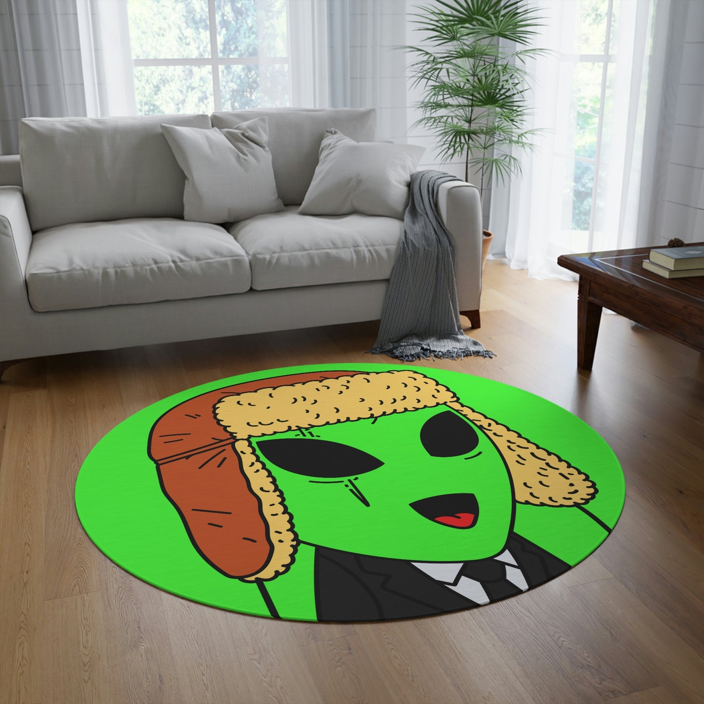 Trapper Hat Scar Eye Green Business Visitor Alien Round Rug - Visitor751