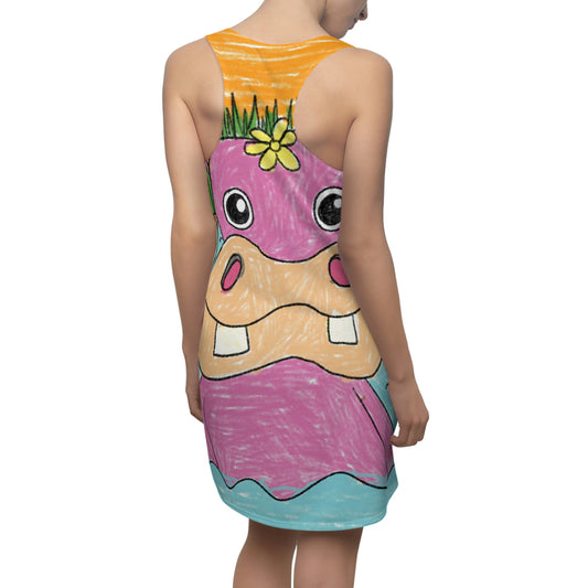 Hippo Hippopotamus Animal Creature Graphic Women's Cut & Sew Racerback Dress