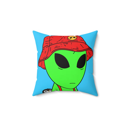 Penguin Alien Visitor Red Visi Hat Suspenders Spun Polyester Square Pillow