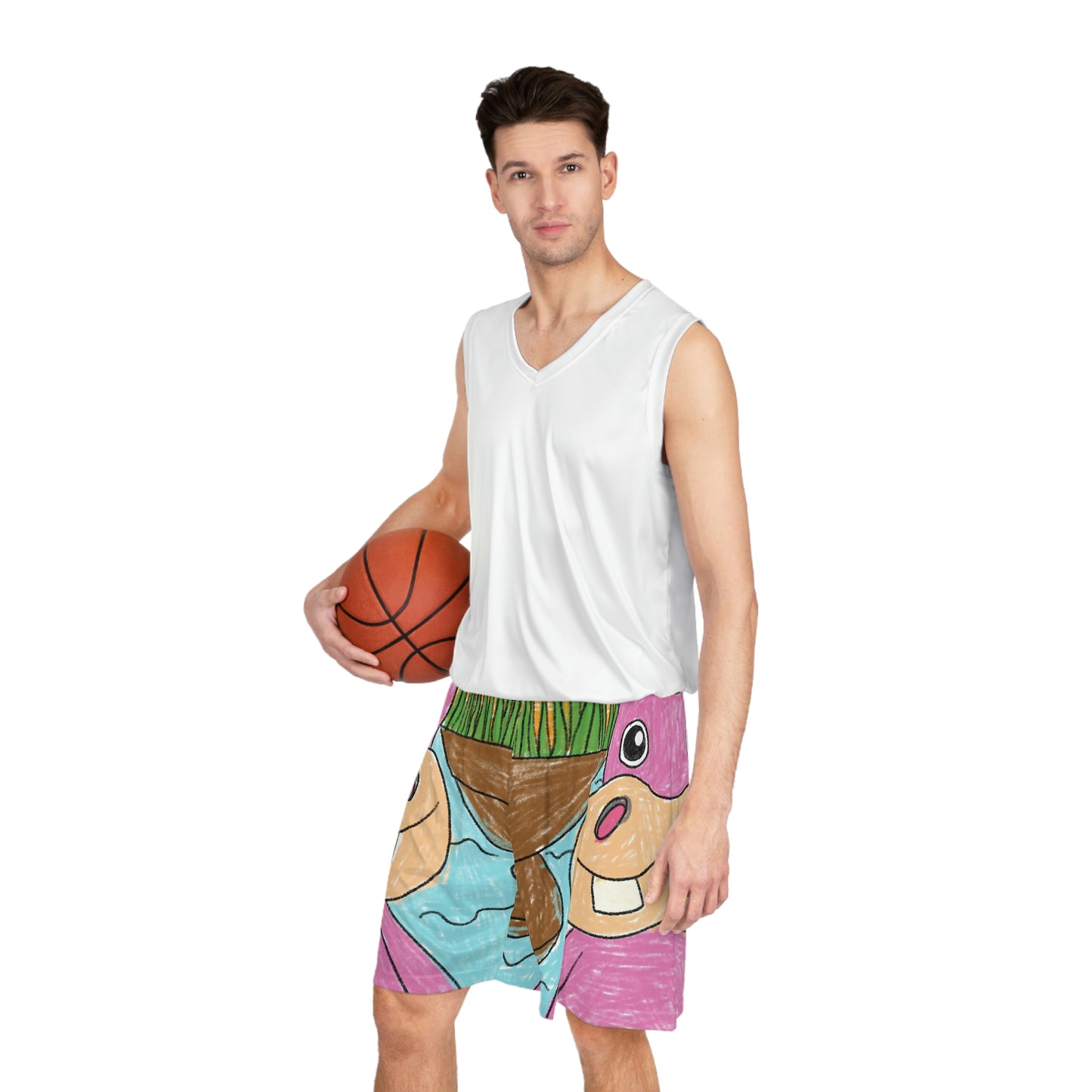 Hippo Hippopotamus Animal Creature Graphic Basketball Shorts (AOP)