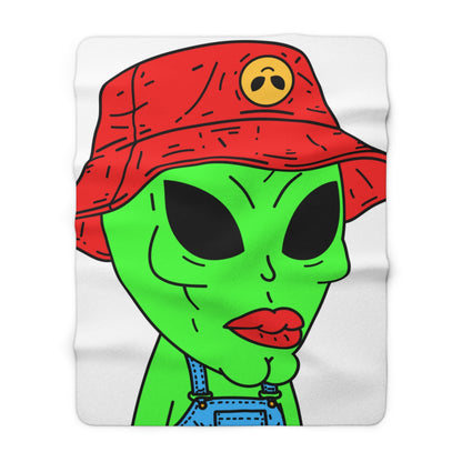 Old Green Alien Strong Chin Red Visi Hat Farmer Trouser Visitor Sherpa Fleece Blanket