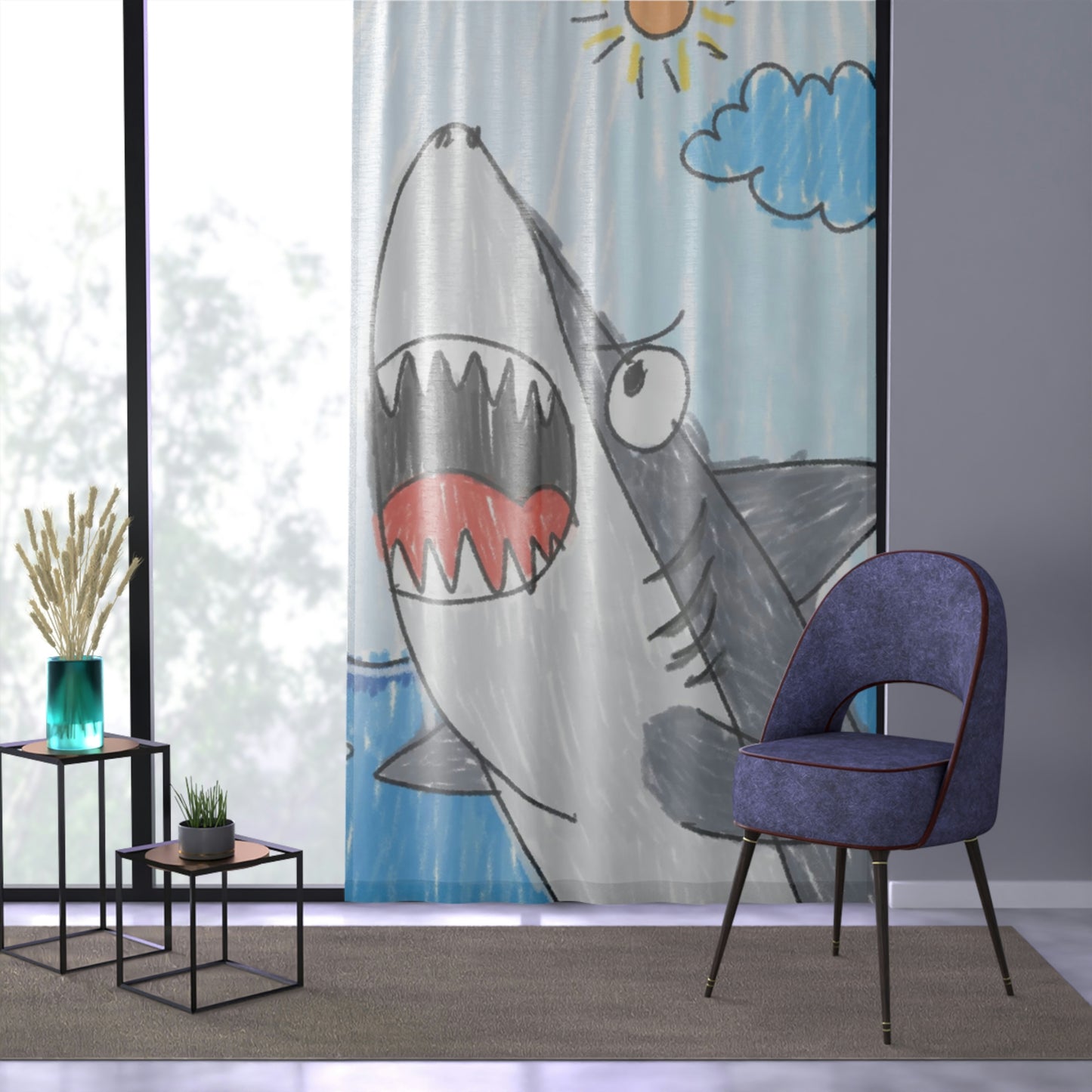 Shark Jaw Teeth Attack Ocean Sea Creature Window Curtain