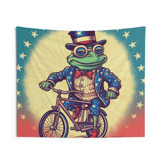 USA Frog Patriotic Indepencence Day 4th of July Bike Rider Indoor Wall Tapestries