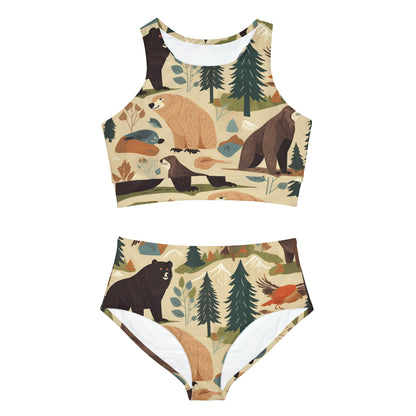 U.S. Wilderness Inspired: Grizzly Bears, Animals Pattern Sporty Bikini Set (AOP)