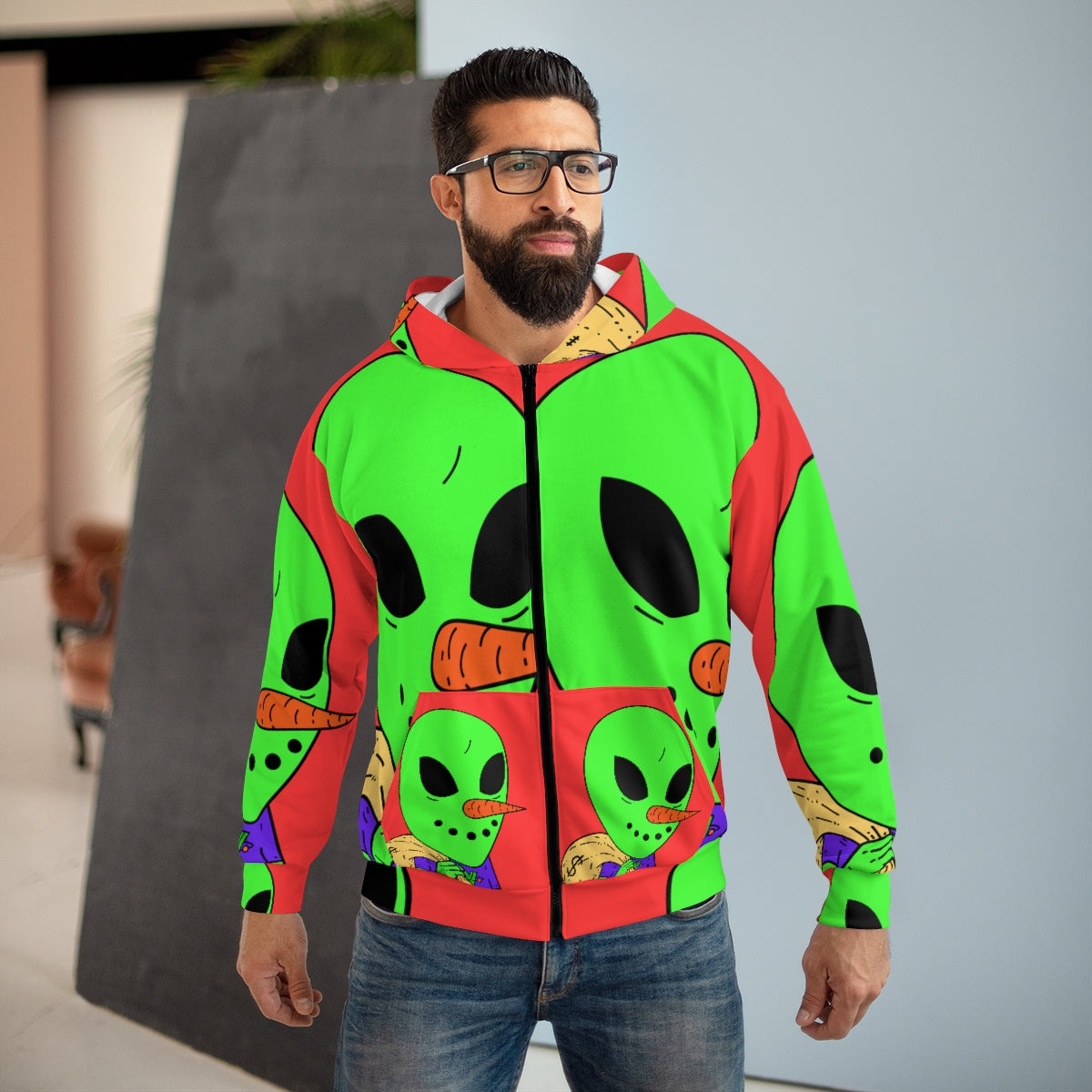 Money Rich Visitor Alien AOP Unisex Zip Hoodie