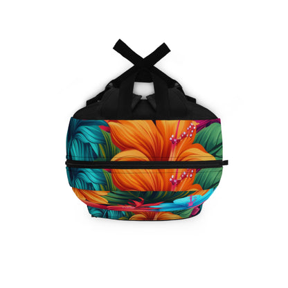 Vibrante diseño de estampado floral tropical de inspiración hawaiana Mochila