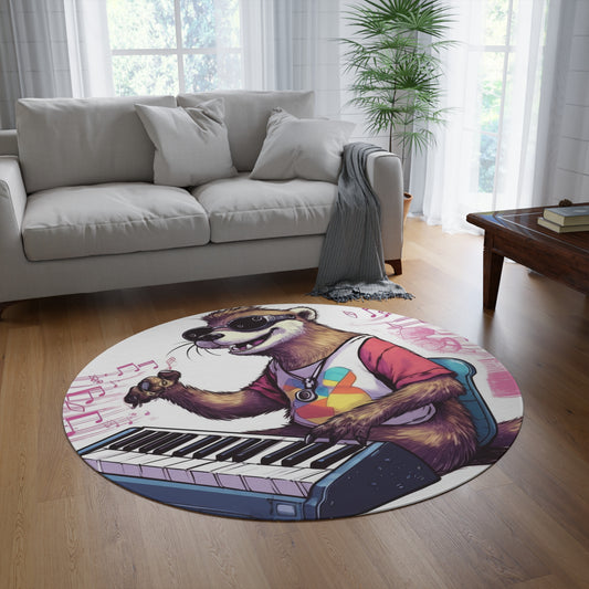 Otter Anime Cartoon Piano Keyboard Music Player Graphic Round Rug