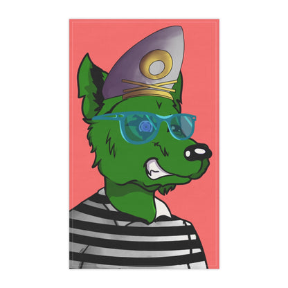 Cyborg Wolf Green Fur Striped Shirt Gold Sailor Hat Blue Glasses Kitchen Towel