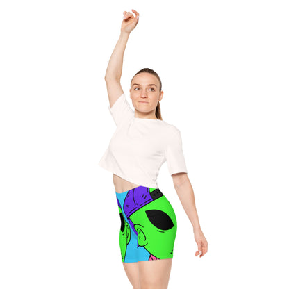 Moody Alien Visitor Women's Biker Shorts (AOP)