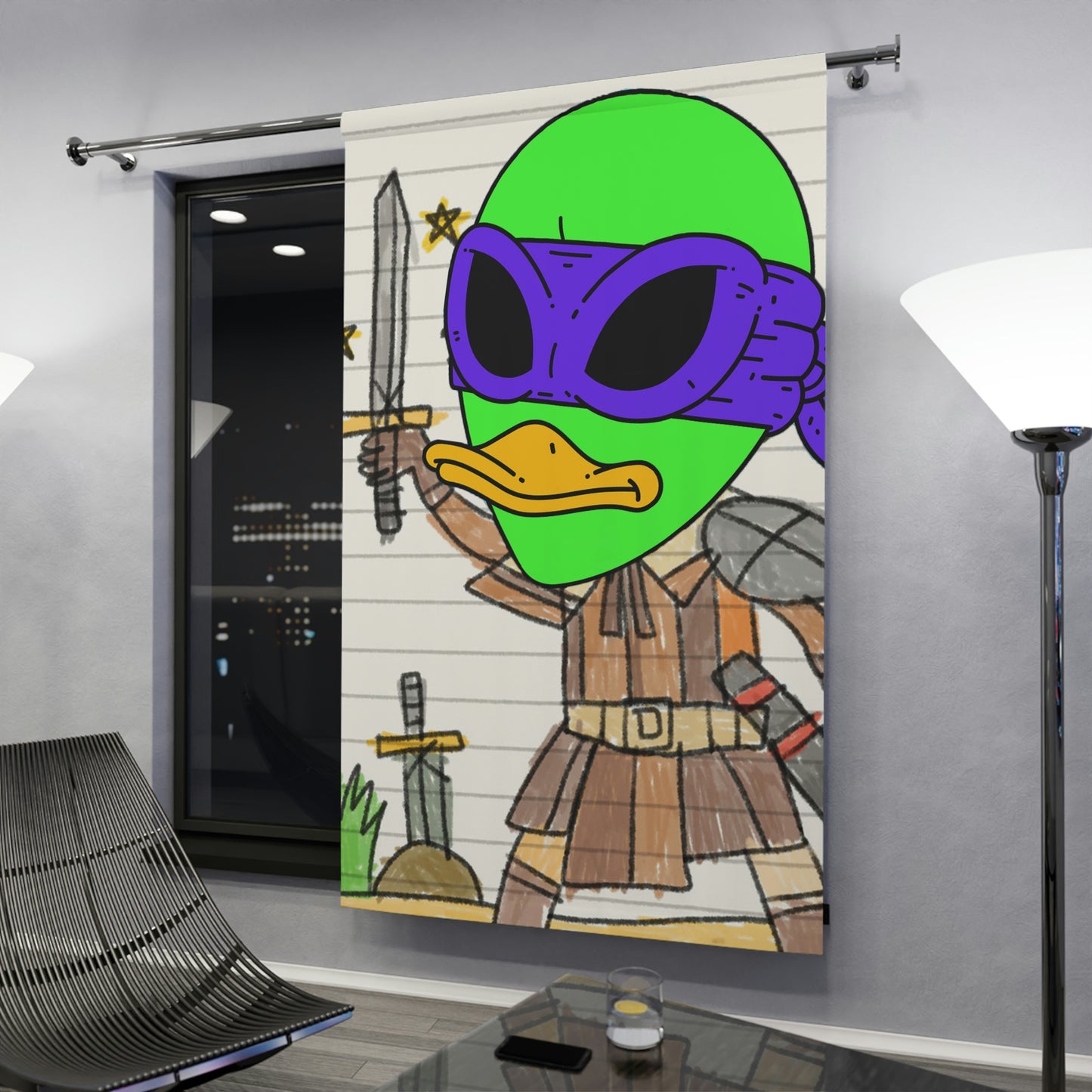 Cortinas para ventana Ninja Sword Turtle Alien Soldier Visitor 751 (1 pieza)