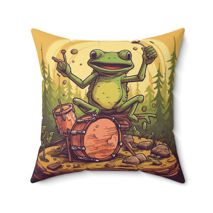 Frog Swamp Drum Player Music Graphic Spun Polyester Square Pillow