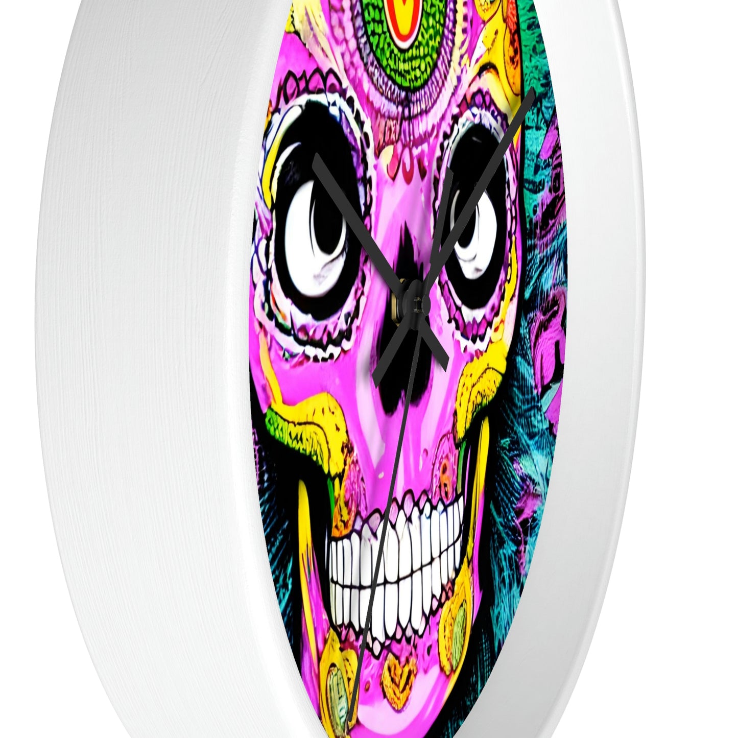 Trippy psychedelic Skull Skeleton Head Face Wall clock