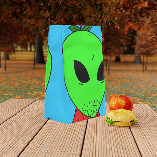 Green Apple Head Alien Unshaven Red Collar Shirt Visitor Polyester Lunch Bag