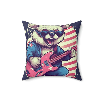 Rock and Roll Independence: Patriotism Patriotic Bear's Guitar Spun Polyester Square Pillow