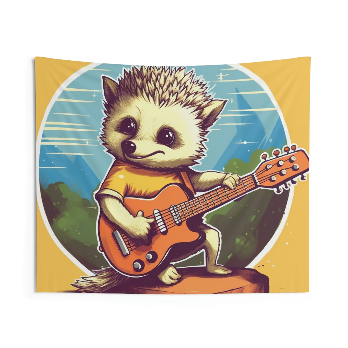 Hedgehog Guitar Band Musician Furry Cute Graphic Indoor Wall Tapestries