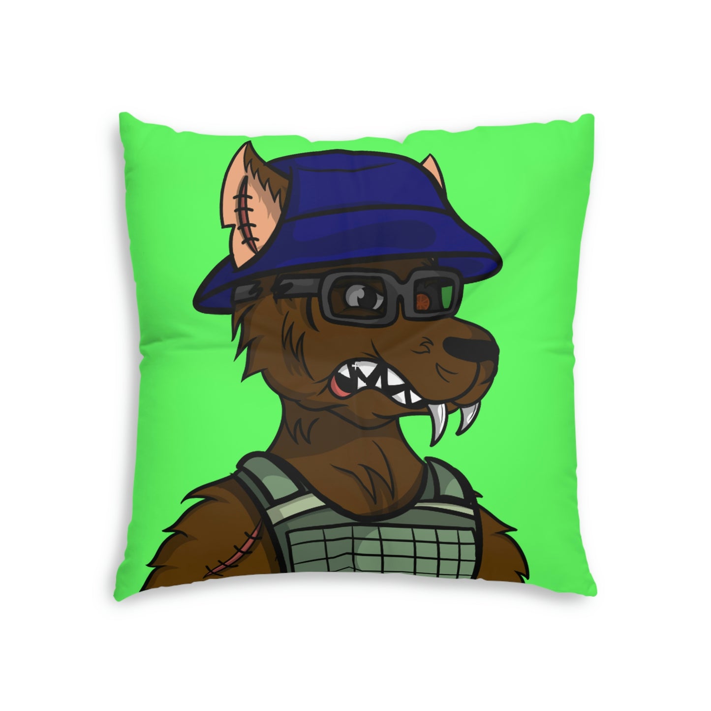 Military Wolf Army Cyborg Wolve Tufted Floor Pillow, Square