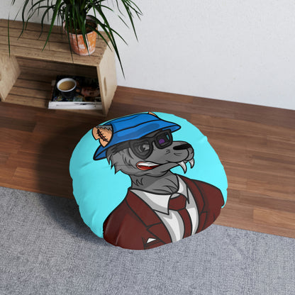 Maroon Business Wolf Cyborg Tufted Floor Pillow, Round