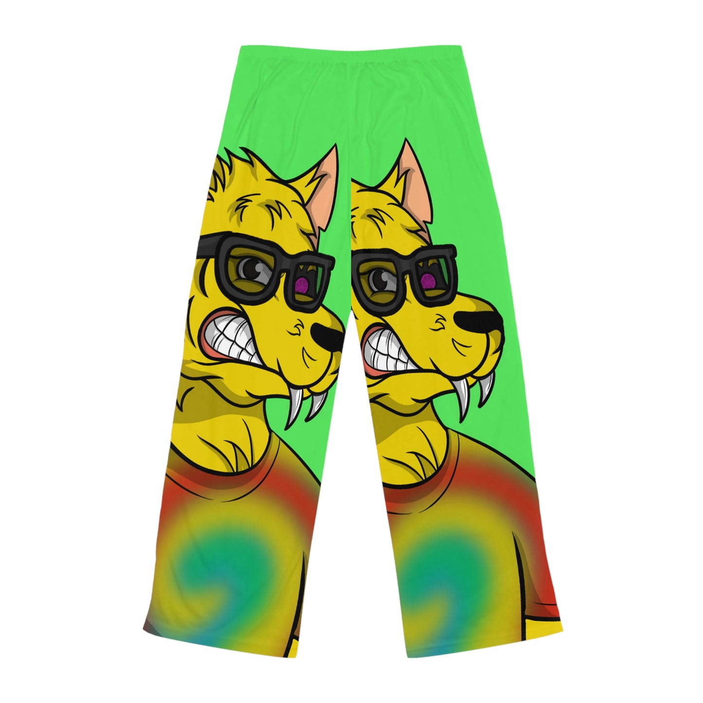 Wolve Cyborg Tie Dye Camisa de lobo Piel amarilla Gafas de sol frescas Pantalones de pijama para mujer (AOP) 