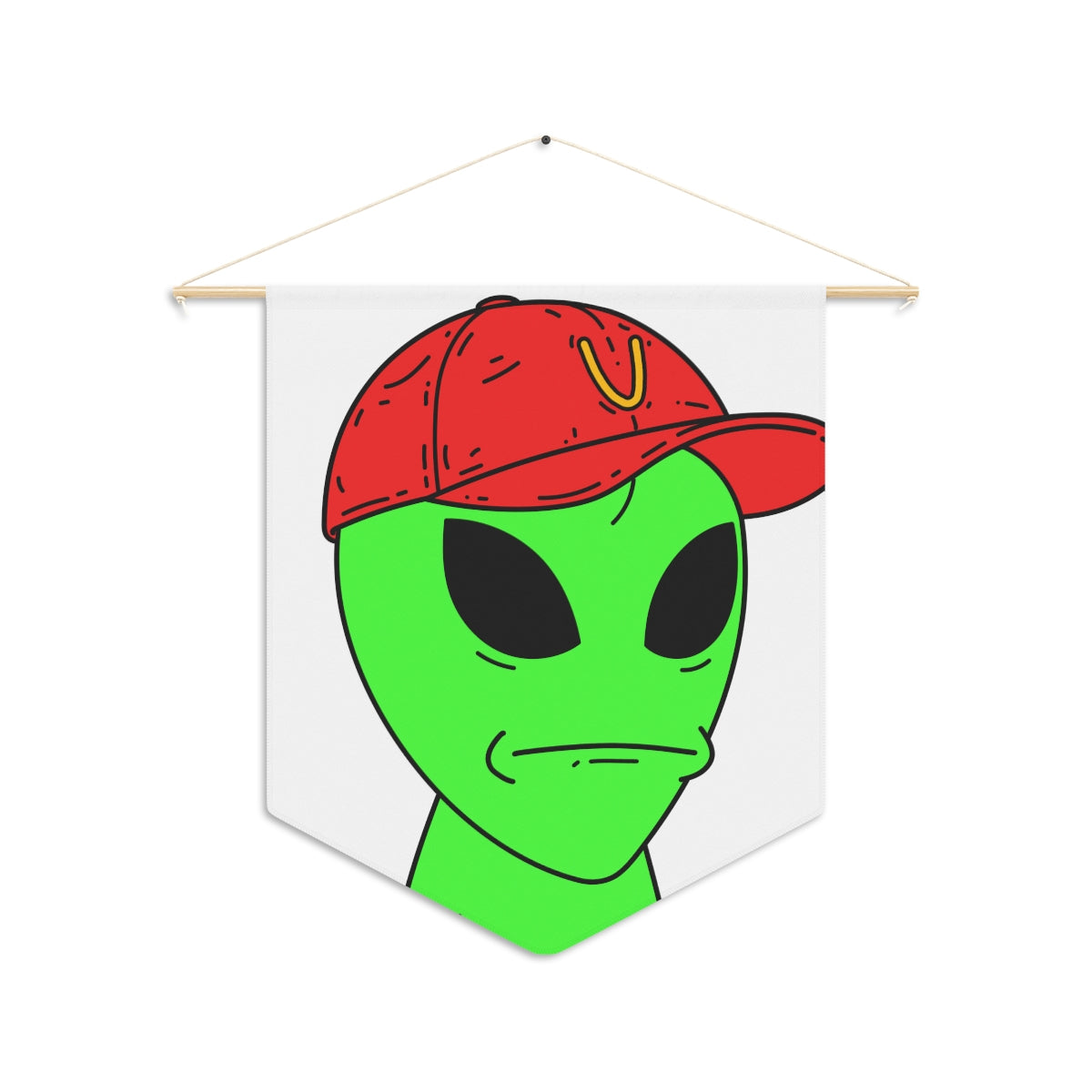 Green Visitor Alien Large Face Red V Hat Pennant