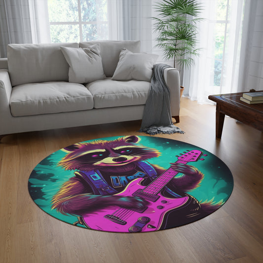 Raccoon Guitar Music Player Furry Animal Rock Star Round Rug