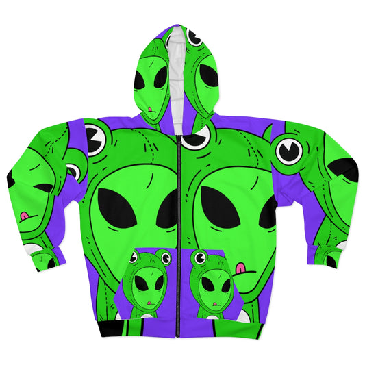 Conspiracy Theory Frog Alien UFO Galaxy AOP Unisex Zip Hoodie