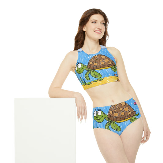 Sea Turtle Beach Sand Ocean Sporty Bikini Set (AOP)
