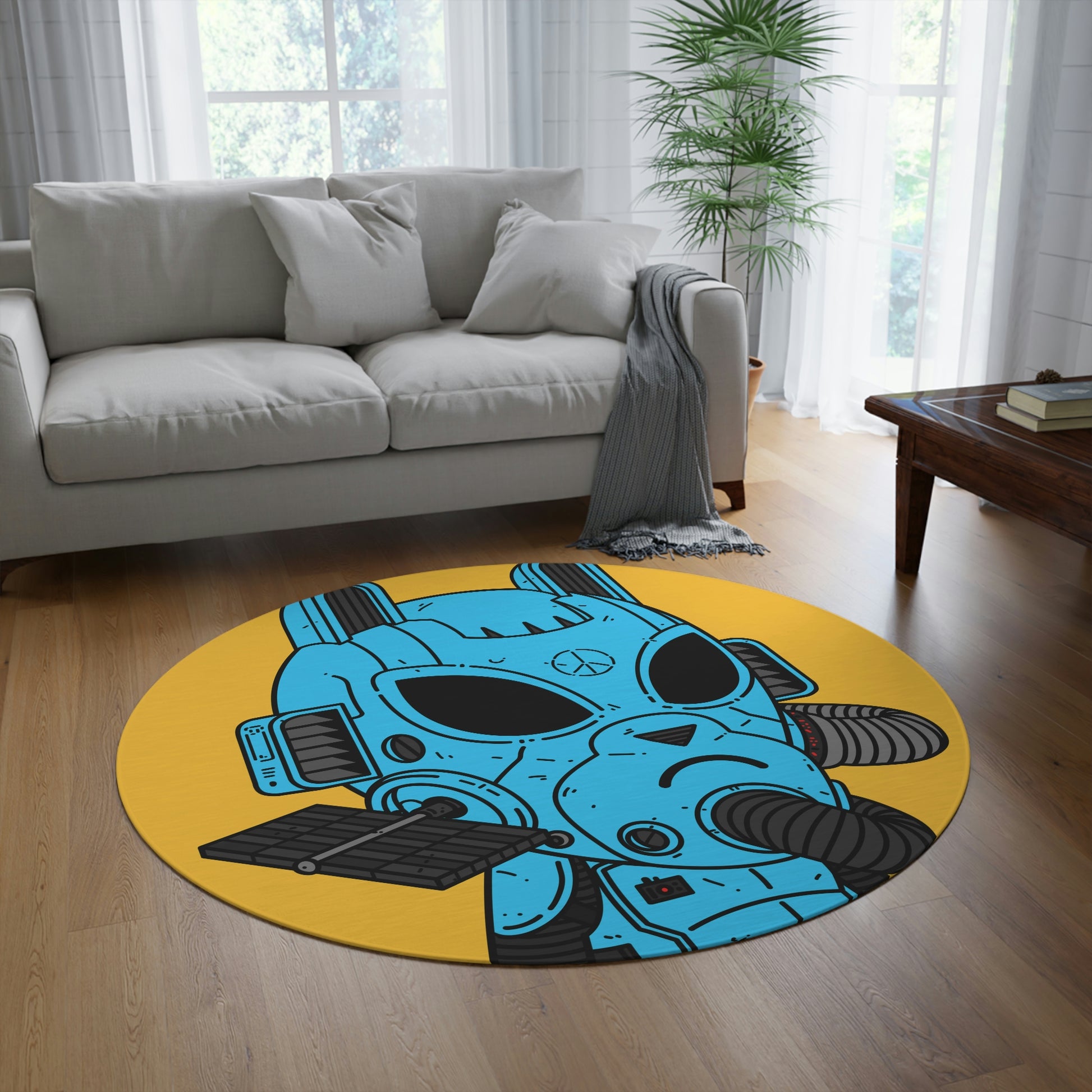 Armored Blue Peace Future Alien Cyborg Machine Visitor Round Rug - Visitor751