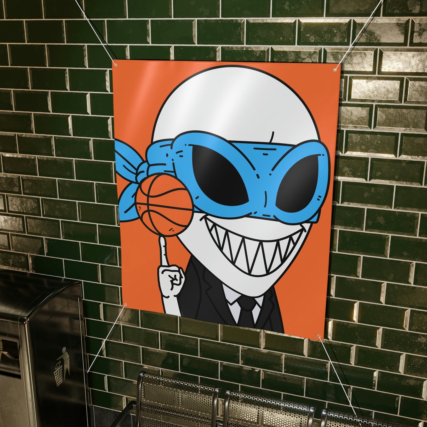 Alien BBall Sport Ninja Mask Orange Basketball Matte Banner