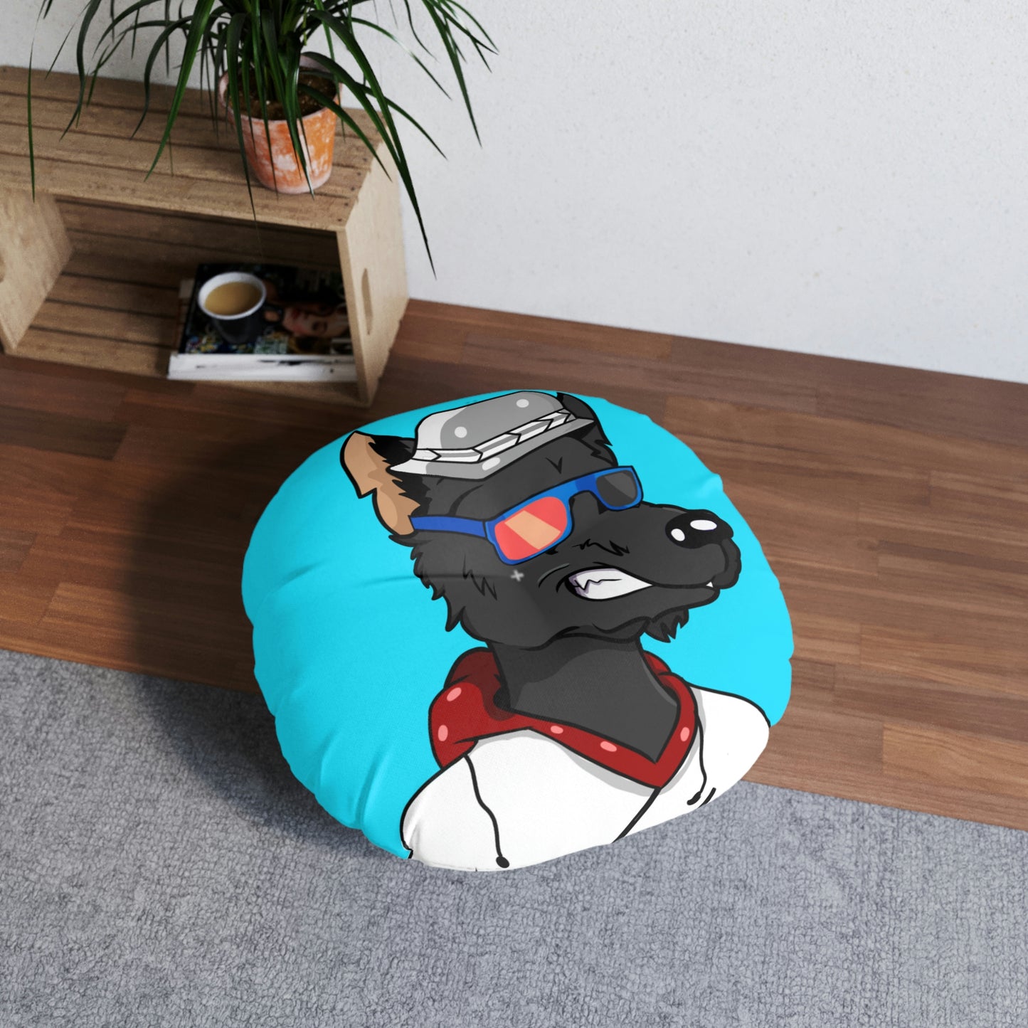 Wolf Werewolve Stylish Cyborg Tufted Floor Pillow, Round