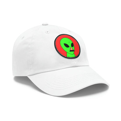 Fake Alien Human Mask Dad Hat with Leather Patch (Round)