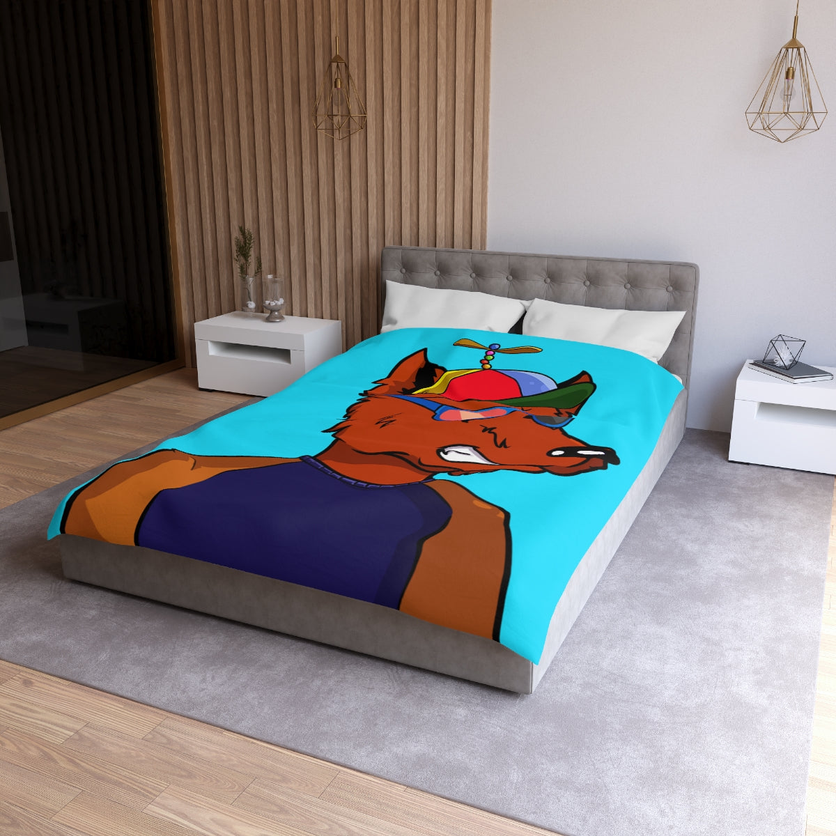 Cyborg Wolf Propeller Hat Orange Fur Color Sunglasses Long Sleeve Microfiber Duvet Cover