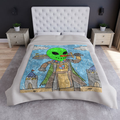 Anime Warrior Large Sword Battle Alien Veggie Visi Vegetable Visitor Crushed Velvet Blanket