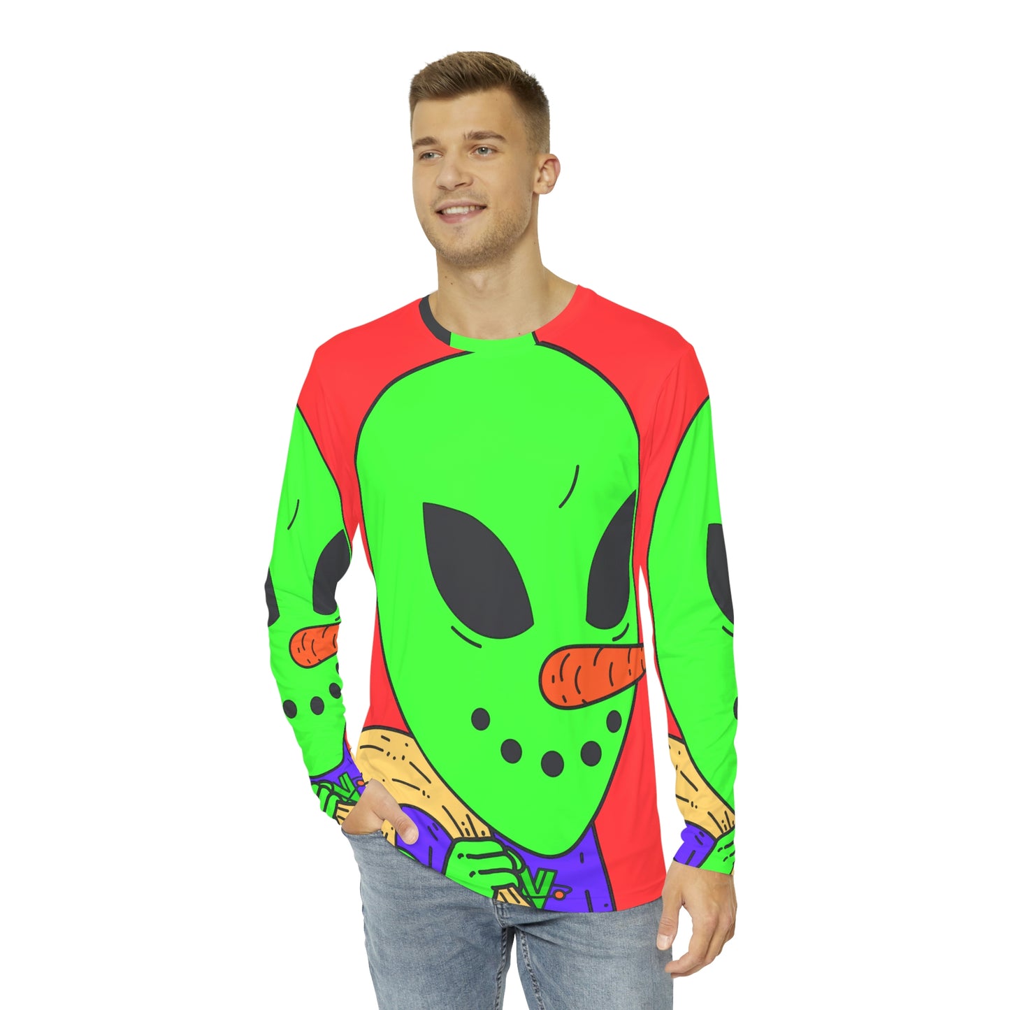 Money Bank Bag Snowman Green Visitor Alien Men's Long Sleeve AOP Shirt