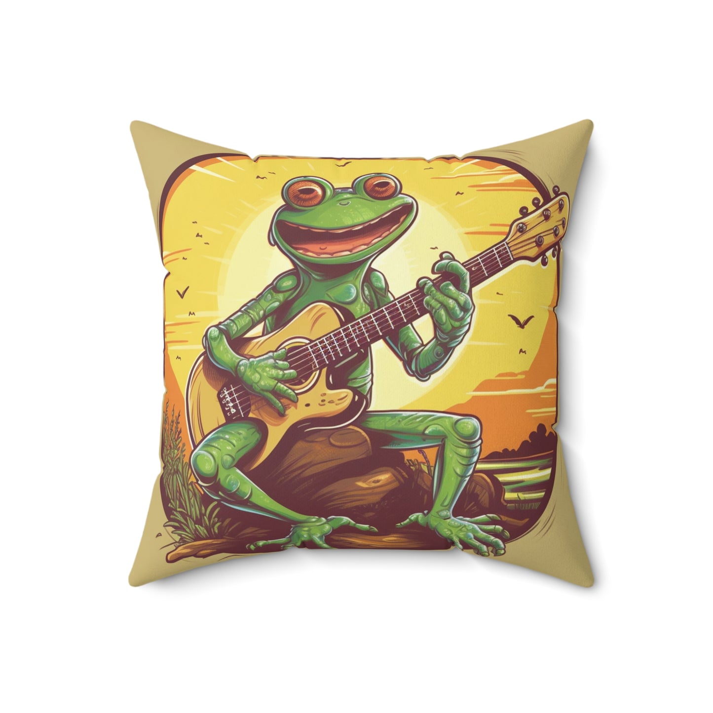 Swamp Frog Acoustic Guitar Player Outdoor Spun Polyester Square Pillow