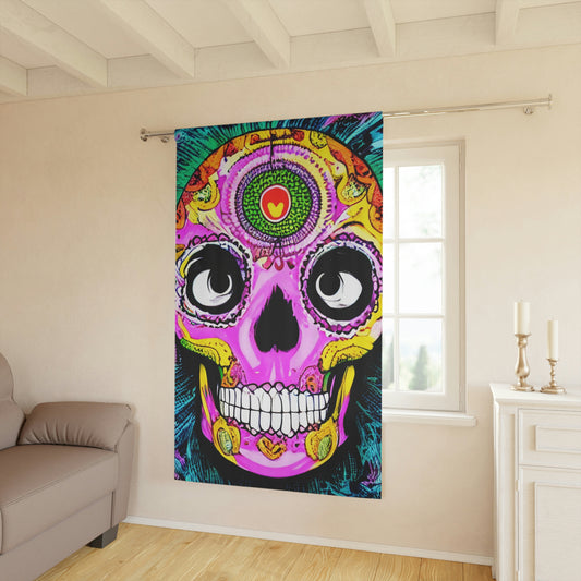 Cortinas de ventana con cara de esqueleto de calavera psicodélica Trippy (1 pieza)