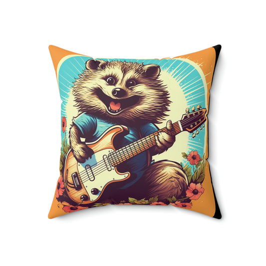 Hedgehog Guitar Band Music Musician Rock Star Graphic Spun Polyester Square Pillow