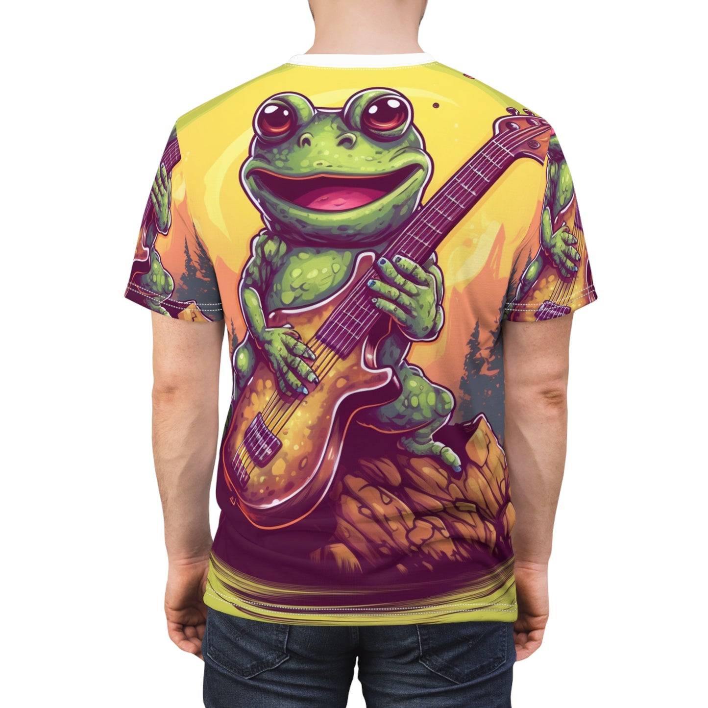 Frog Log Bass Guitarist Musician Swamp Graphic Unisex Cut & Sew Tee (AOP)