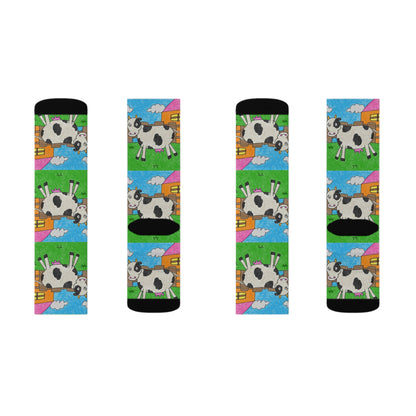 Cow Moo Farm Barn Animal Character Sublimation Socks