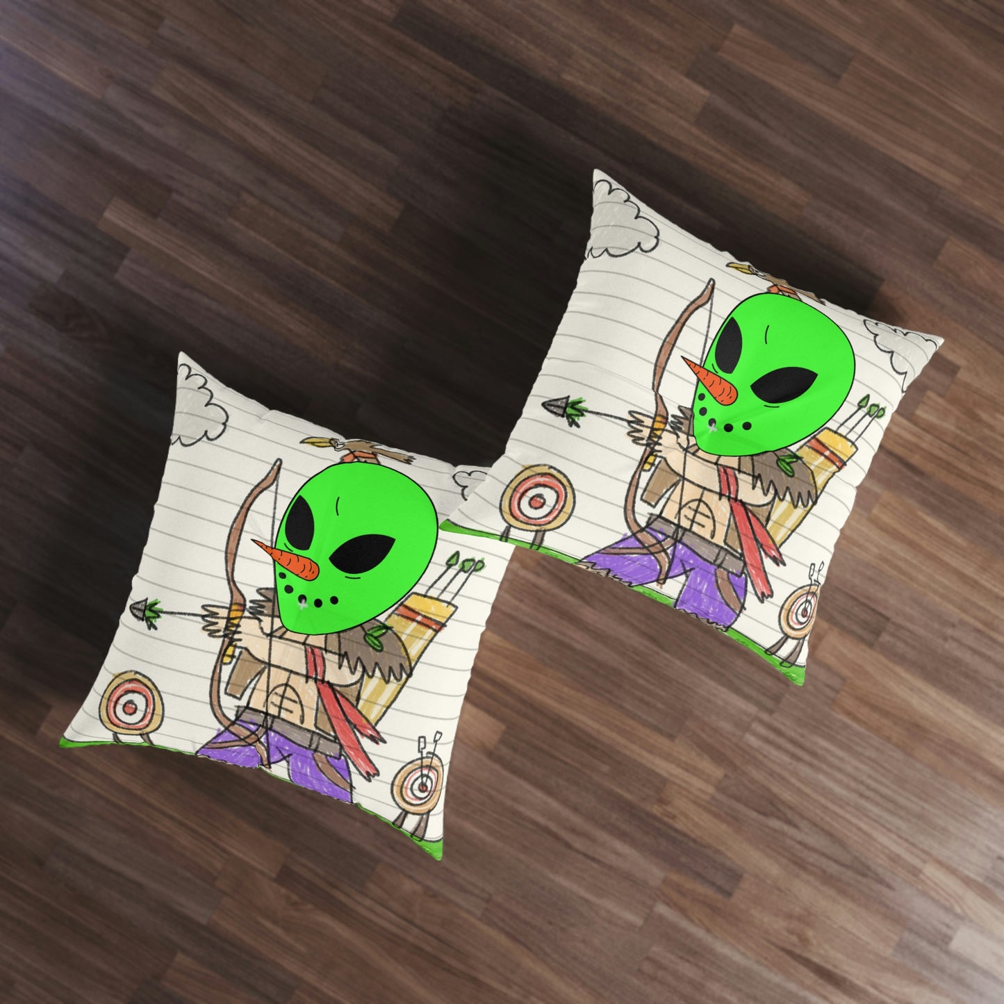 Marksman Archer Veggie Visi Vegetal Visitante Alien Arrow Tufted Almohada de suelo, cuadrada 