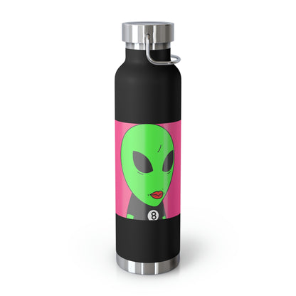 8 Ball Green Alien Lipstick Visitor Pool Player Game Copper Vacuum Insulated Bottle, 22oz