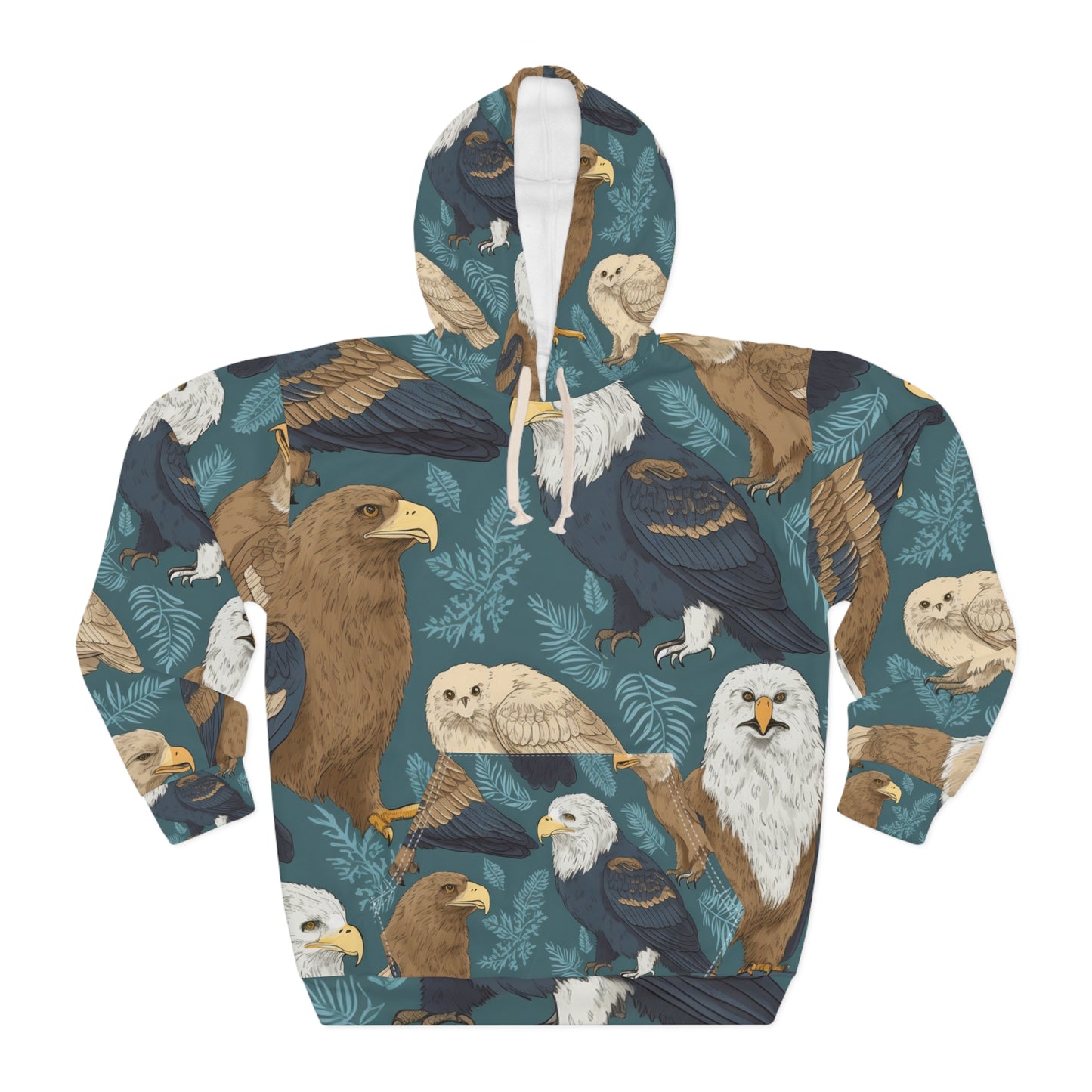 American Wildlife Symbols: Bald Eagles, Hawks, Birds Design Unisex Pullover Hoodie (AOP)